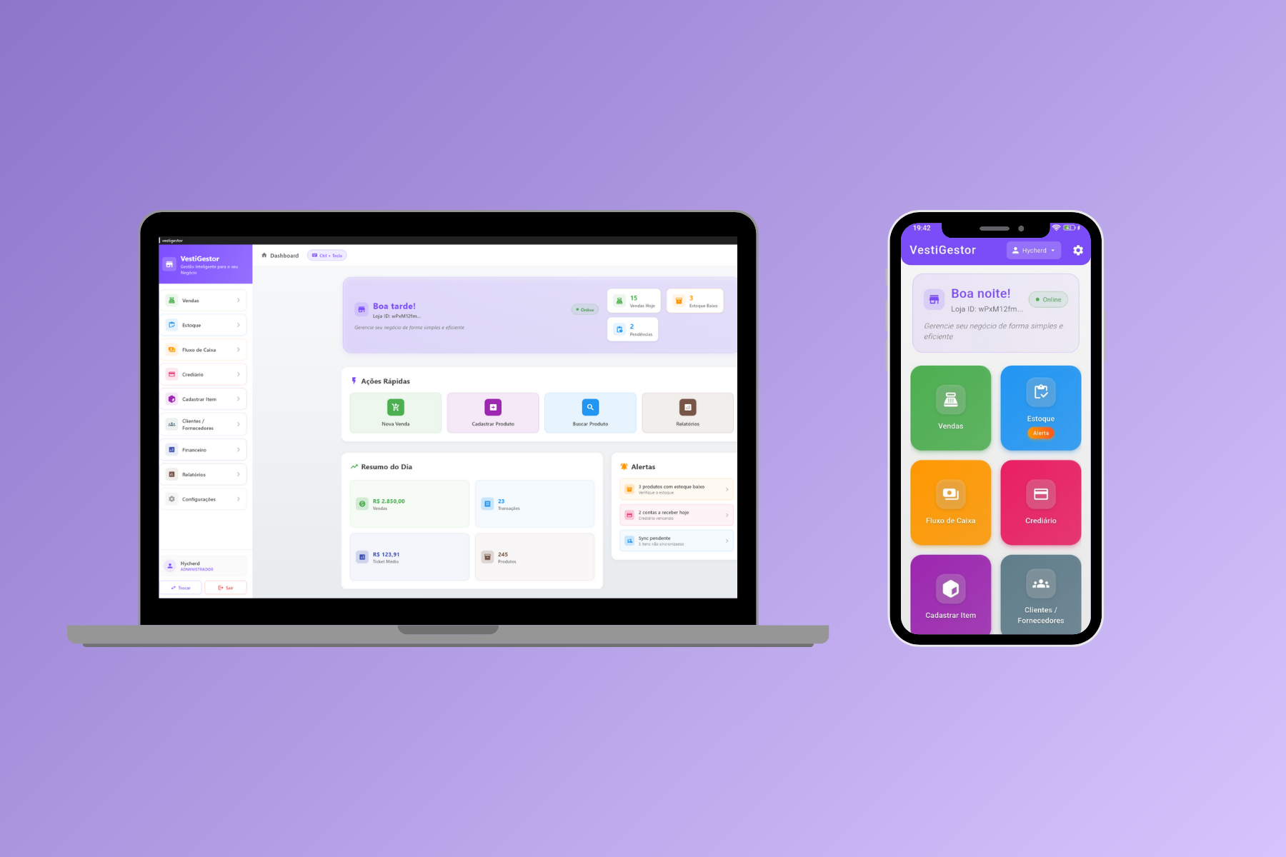 VestiGestor - Preview do Sistema em Notebook e Celular